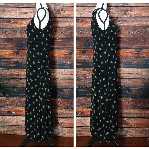 Coldwater Creek Vintage Midi Dress PM Medium Petite Black Pineapple USA Made - Picture 3 of 6